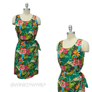 Vintage 90s Hawaiian Print Skirt Set Size M Silk Tropcial Tiki Sarong Cruise